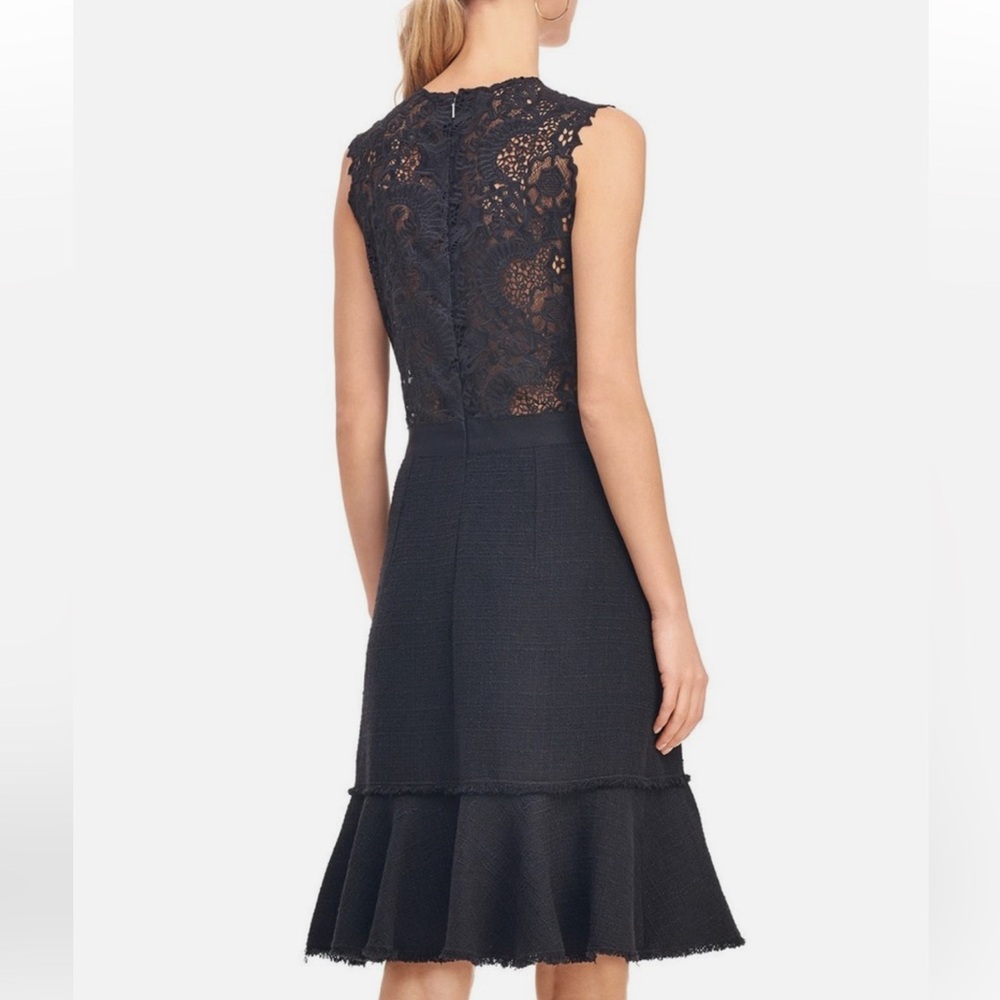 Rebecca Taylor Luna Script Lace Tweed Midi Dress Size 0 Black Chic Corpcore